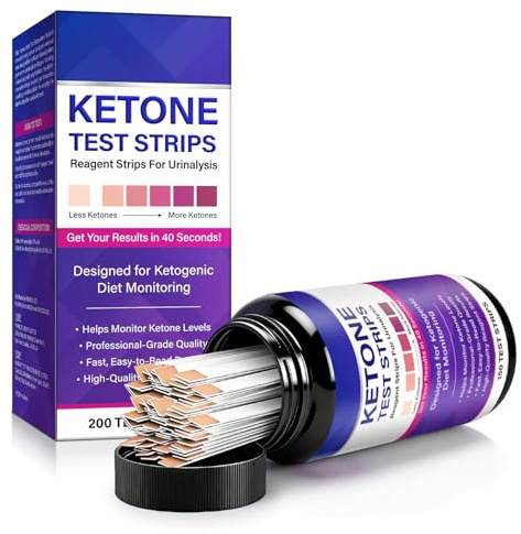 Keton Urin Test Strips För Självprovning | Resultat På 40 Sekunder | Enkel Urin Test Strips Med Färgdiagram, Urinalysetest För Ketos, 200Strips Tube För Hem, Resa