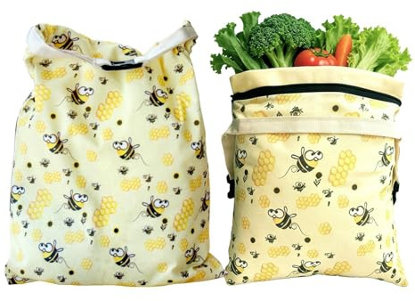 Bread Keeper Bag – 16,5 förvaringspåse | Bivaxduk - Återanvändbar matpåse med blixtlås Set med 2 för hembakat bröd Frukt Frys Kylskåp Friskhetssparare för Resor Hembruk