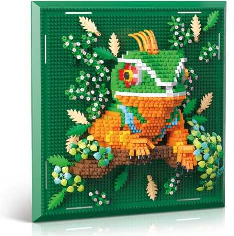 3D väggkonst mikro byggkloss-set kameleon (1684 delar) | Mini djurbyggklossar för hem- och kontorsdekoration, present för vuxna och ungdomar från 14 år