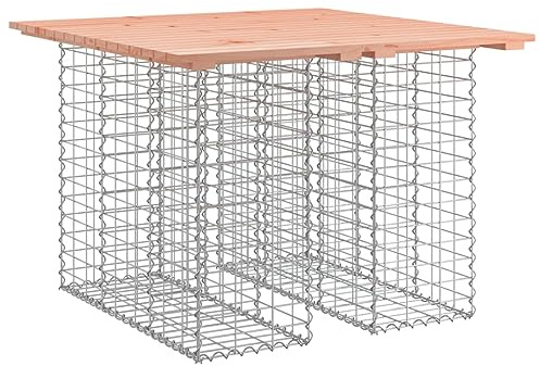 ZQQLVOO Solid Wood Douglas Garden Table with Gabion Base, 100x102x72 cm Compact Patio Table for Small Spaces, Galvanised Steel Basket for Rocks and Gravels