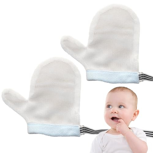 Barnhandskar – barnhandskar med tumskydd, vantar skyddande, barns handvantar nagelbitande för barn, Anti- ansikte och handätande blå L, Refer to description