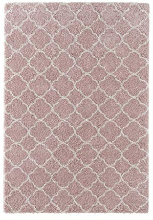 Mint Rugs Luna High Pile Rug, Soft Fluffy Long Pile Shaggy Flokati Geometric Pattern for Living Room, Kitchen, Hallway or Bedroom, Pink Cream, 160 x 230 cm, Polypropylene