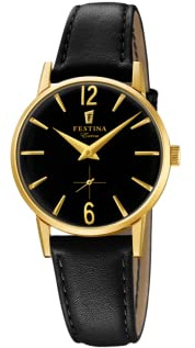 Festina Damenuhr Analog aus Leder Schwarz | Quarzwerk, Damenuhren, Widerstandsfähiges Glas, Elegant, Klassisch und Vintage, Special Prices F20255/3