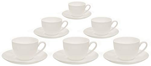 Buchensee Kaffeetassen Set aus Fine Bone China Porzellan. 6 Kaffeetassen je 210ml und 6 Unterteller in fein-cremigem Weiß.