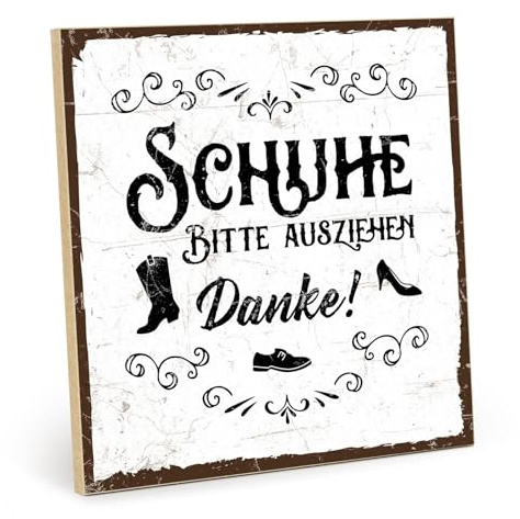 TypeStoff Holzschild mit Spruch – SCHUHE BITTE AUSZIEHEN – Grafik-Bild, Schild, Wandschild, Türschild, Holztafel, Holzbild als Geschenk und Dekoration - HS-00309