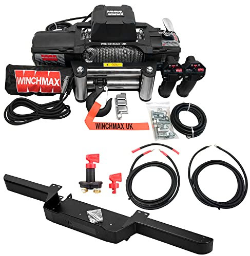 Winchmax 13.500 Libras (6.123 kg) Serie SL Cabrestante eléctrico de 12v de Grado Militar. Defender Parachoques de cabrestante, Cable de Acero, Kit de cableado y aislador.