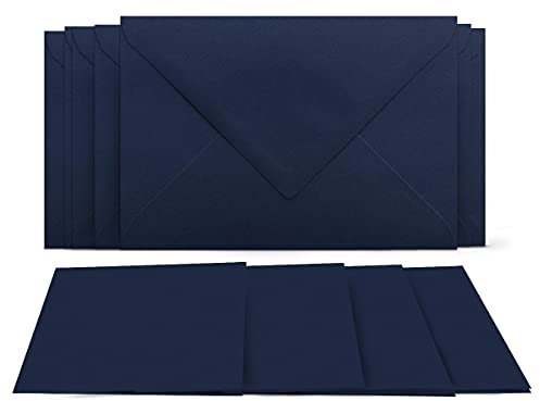 50 Klappkarten mit Umschlägen Set Dunkelblau - DIN A6 Blanko Doppelkarten 14,8 x 21 cm (160 g/m²) - DIN C6 Umschlag 11,4 x 16,2 cm (80 g/m²) Nassklebung - Grußkarten Einladungskarten Hochzeit