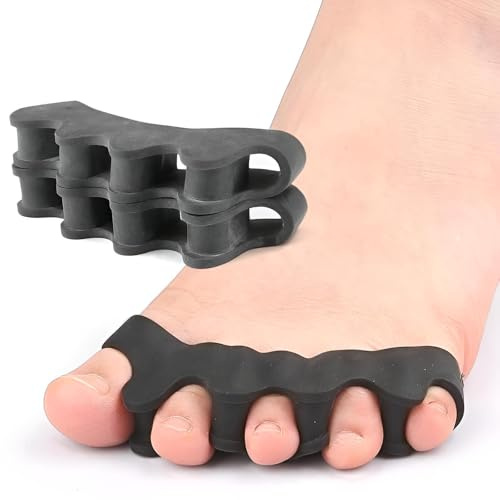 Zehenspreizer 2 Paar Gel Zehentrenner für überlappende Zehen Toe Spacer Silikon-Zehenspreizer Hallux Valgus, Korrektur von Ballenzehen, Toe Separator, Zehenspreizer (Schwarz, Einheitsgröße)