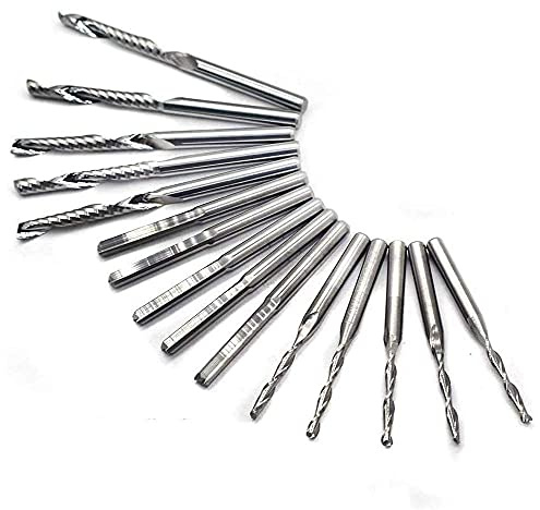 OSCARBIDE 1/8 Shank 15 pcs Carbide End Mill Set (5pcs 2-Flute Ball Nose, 5pcs Double-Edged Straight, 5pcs Single-Flute) CNC Router Bits