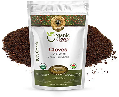 Organic Way Hand Selected Cloves Cut & Sifted (Syzygium aromaticum) - Adds Flavour & Aroma | Organic & Kosher Certified | Non GMO & Gluten Free | USDA Certified | Origin - Sri Lanka (1LBS / 16OZ)