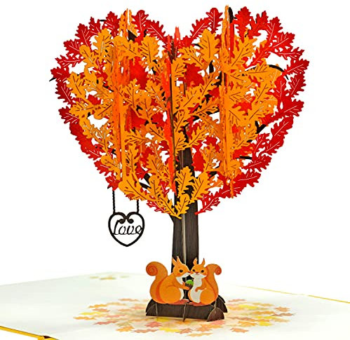 CUTPOPUP Squirrel - Eichhörnchen Paar Herz Baum Pop Up Jubiläumskarte Hochzeit Happy Anniversary Card Pop Up 3D Valentinstag Karten Geburtstagskarte für Frau Muttertag Überraschungsgeschenk DE