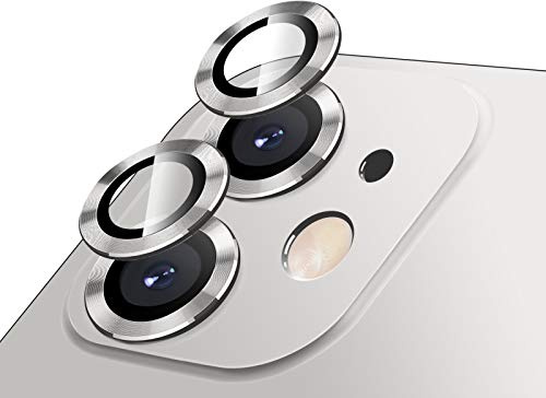 Camera Lens Protector for iPhone 12/12 Mini,LucBuy Premium HD Tempered Glass Aluminum Alloy Individual Ring Circle Lens Screen Cover Film,Anti-Scratch Easy Installation Len Protector Sticker (Silver)