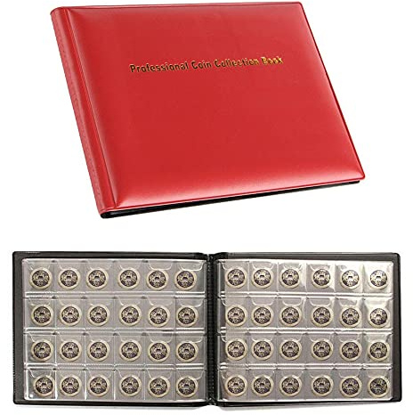 Plastific 240 Coin Collection Album - Penny Money Storage Book Case Folder Holder With Pockets for Collectors (Red)