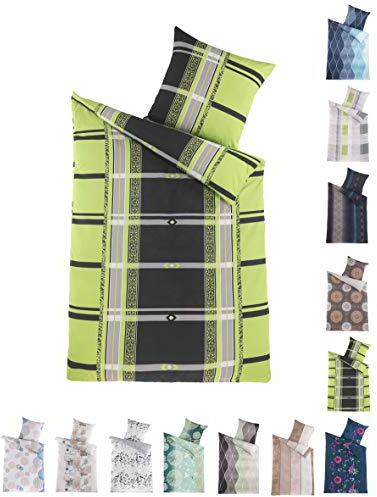 BaSaTex Bettwäsche Set, 135x200 cm + 80x80 cm, Rainer Schwarz Grün | Microfaser, Reißverschluss, 100% Polyester Mikrofaser