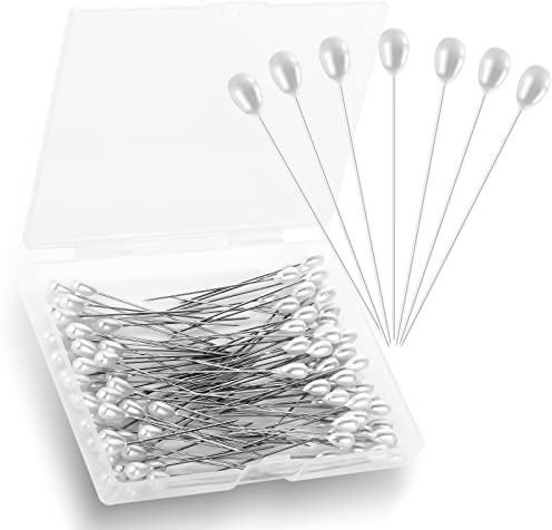 ASTER 100 st tårformade pärlor raka systift, 5 cm, bröllopskorsetter och buketter, gör-det-själv-hantverk och smyckestillverkning, vit, rostfritt stål och plast fuskpärla