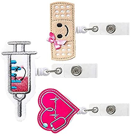 MYSUNBAR 3 Stück Krankenschwester-Ausweishalter, Abzeichenhalter, lächelnde Bandage, Spritze mit Clip, für freiwillige Studenten, Lehrer, Ärzte, Krankenschwestern, Geschenke