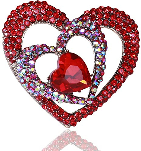 Stakee Broche en Forme de Coeur Rouge Strass incrusté Broche Coeur Broche Bling Cristal Broche Femmes vêtements Accessoire