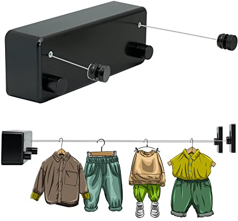 MUYIRTED Wäscheleine Ausziehbar Schwarz Mit Stahlkern - 4.2m Lang, Outdoor Wäscheleine Wäscheständer Für Camping, Garten, Balkon, Wohnmobil, Badezimmer, Waschküche, Reise Zubehör