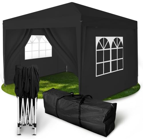 Kronenburg Vikbar paviljong vattentät takmått 2 x 2 m UV-skydd 50+ paviljong i svart med 4 sidodelar