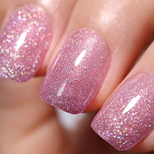 Ozzeal UV Gel Nagellack in Rosa Schillernd mit Glitzer - Regenbogen Schimmer für Frühling Sommer - Soak Off Led Maniküre 15ML