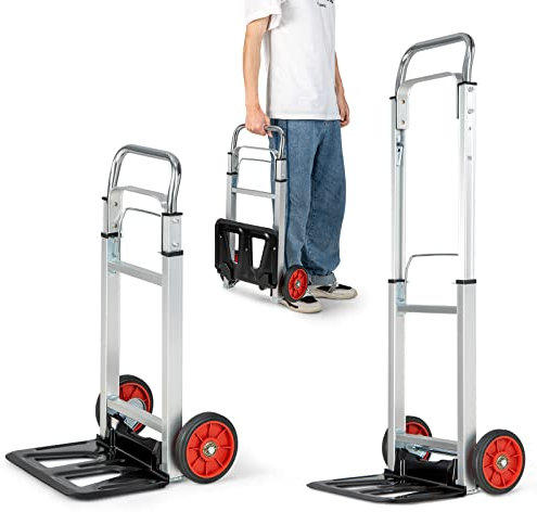 COSTWAY Sackkarre klappbar, Transportkarre mit Teleskopgriff & Faltbarer Ladefläche, belastbar bis 100 kg, Transportwagen Alu Handkarre, für Haus, Garten, Lager