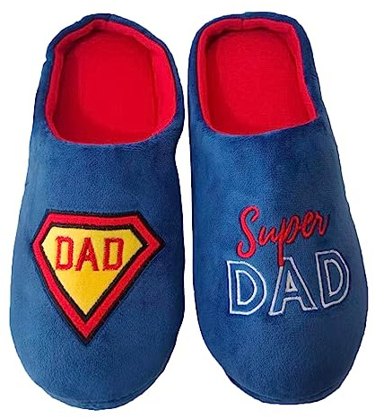 Keanu Mens Super Dad Mule Slippers - Novelty Fathers Day Dad Gift - UK Sizes 7-8, 9-10 & 11-12 (Super Dad - Blue/Red, 11-12)