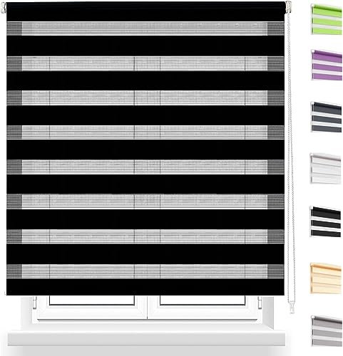 Verdunkelung Dachfenster Rollo 40x200cm Sonnen-, Sicht-Schutz usw. Rollo für Fenster, Zebrarollo Seitenzugrollo mit Bohren Klemmfix für Fenster, Schwarz