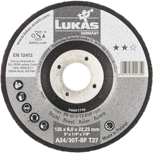 LUKAS-ERZETT 10 x Schruppscheibe T27 für Stahl 125x6 mm gekröpft | für Winkelschleifer | A24/30T-BF- 13,5x14,5x9,2cm
