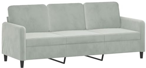 vidaXL Sofa 3-Sitzer, Loungesofa Couch mit Armlehnen Rückenkissen, Wohnzimmersofa Designsofa Metallgestell, Sitzmöbel Dreisitzer, Hellgrau Samt