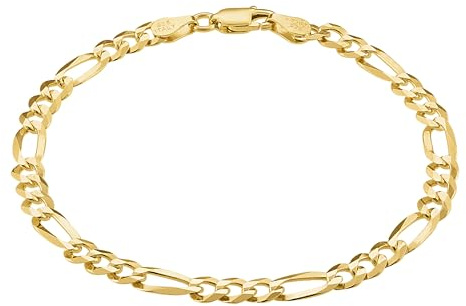 KISPER 18K Gold Over 925 Sterling Silver Italian 5mm Solid Diamond-Cut Figaro Link Chain Bracelet - for Men & Women with Lobster Clasp - Made in Italy, 9
