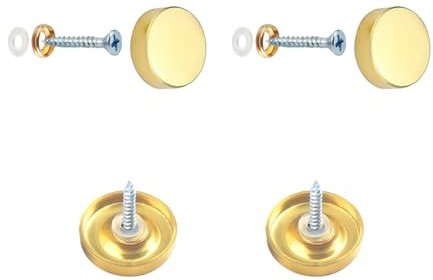 4 Sets Mirror Screws, 20mm Mirror Nails with Decorative Caps, Copper Mirror Covers with Washers for Tables, Bath Plates, Furniture Fittings, Gold