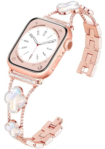 wipalor Vierblattklee Band für Apple Watch Armbands Damen 42 mm 41 mm 40 mm 38 mm 46 mm 44 mm 45 mm 49 mm, Bling Diamonds Metall iWatch Armbands Serie 10 9 8 7 6 5 4 2 1 Se Ultra