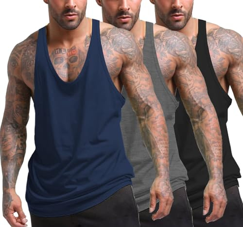 COOFANDY 3er Pack Tank Top Herren Ärmelloses Shirt Fitness Achselshirt Unterhemd Gym Muskelshirt Sleeveless Funktionsshirt Sport Laufshirt für Männer Schwarz/Marine/Mittelgrau M