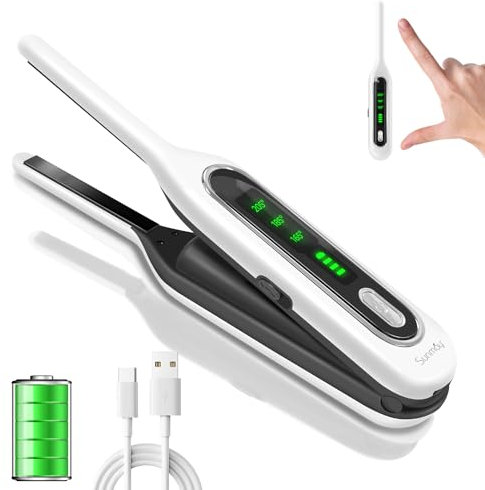 SUNMAY Voga Mini Cordless Hair Straightener for Short Hair, 3/10 Inch Small Pencil Flat Iron for Pixie Cut and Beard, Portable 2 in 1 Wireless Straightener and Curler for Travel, 5000mAh Battery
