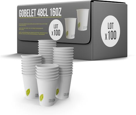SPARKLERS CLUB Lot de 100 Gobelets 48cl /16oz Jetables en Carton Blanc 100% Biodégradable - Gobelet à café en papier 480ml Thé et les Boissons Rafraîchissantes. Gobelets Boissons chaudes et froides