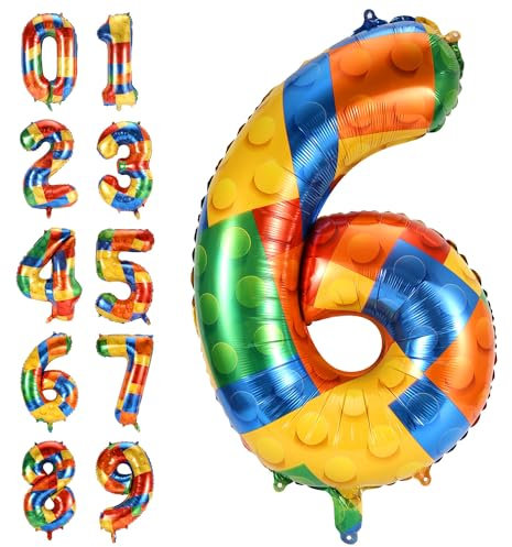 Numeri di Palloncini da Costruzione, 81cm Palloncino in Mylar con Foil di Elio Grande da per Feste a Tema per Feste per Bambini Decorazioni per Feste di Compleanno per Ragazzi e Ragazze (6)