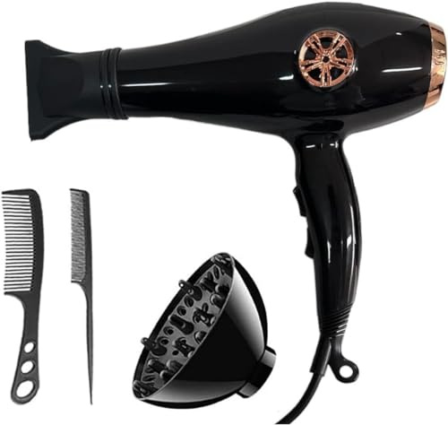 Leovin Asciugacapelli Professionale 4in1 da 4800W Ionica con 3 Temperature Rapido Nero