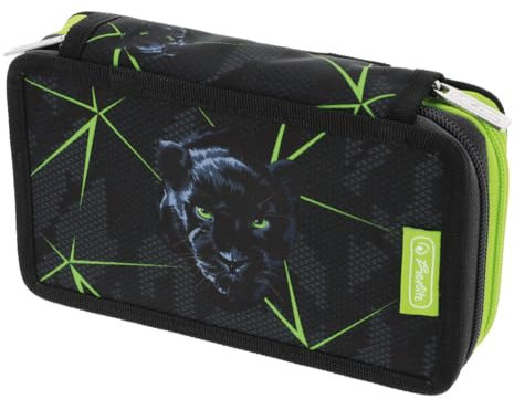 Herlitz® 23 st utfällbart skolpennfodral med utrustning | tillbehörsorganisatör för skolmaterial | barnset | dragkedja | ungdom | pojke | Wild Life, Flerfärgad, Dubbelkammare hopfällbar med tillbehör