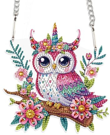 JISHSHAY Diamond Painting Pendant 5D DIY Owl Branch Diamond Art Wind Chime with Special Shaped Crystal Crystal Suncatcher Garden Wind Chimes Wind Chimes Outdoor Garden Diamond Art Keyrings Decor