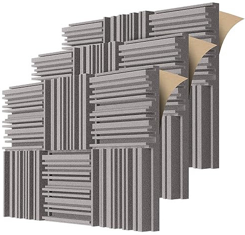 BXI Selbstklebende Akustikschaum-Paneele, 30 x 30 x 5 cm 18 Stück Breitband Schallabsorbierender Schaum, Dichte Schalldämmungspolsterung, Aufnahmestudio Schaumabsorber
