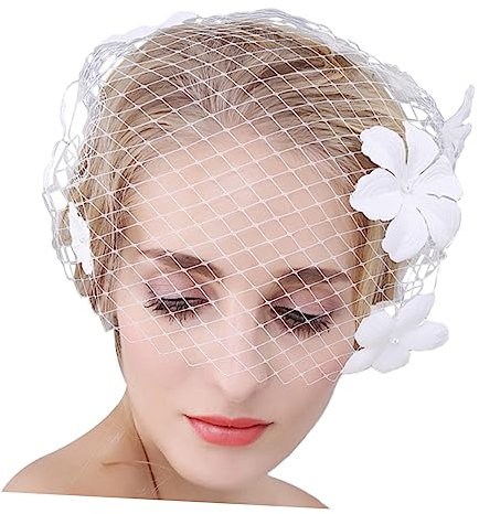 WATIIFUFU Hochzeitskurzschleier Mit Blumen Handgefertigter Bedeckter Gesichtsschleier Aus Tüll Für Bräute Und Damen Für Partys Hochzeiten Teepartys Und Besondere Anlässe