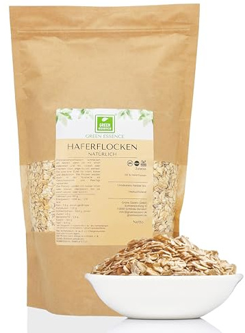 Haferflocken 1kg Großpackung Vollkornhaferflocken von Green Essence | gewalzte Flocken aus Hafer, grobe vollkorn Frühstücksflocken, Ohne Zusatzstoffe, für Müsli, Porridge Flakes, Haferbrei 1 kg