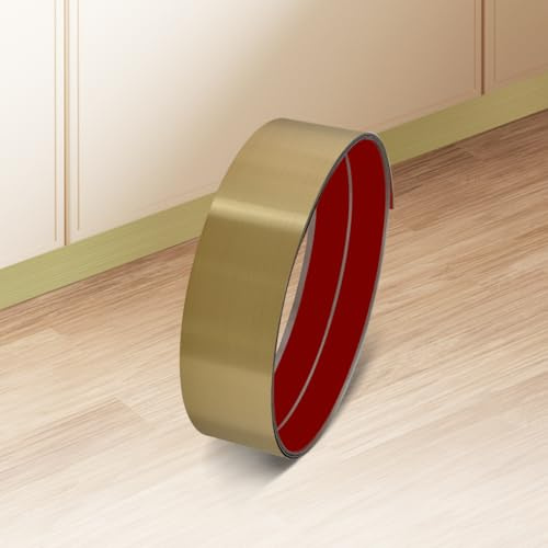 Soengsau Stainless Steel Kick Plate, Anti-Scratch Base Cover Kickplate, Peel and Stick Baseboard Molding Trim for Wall, Entrance Door, Kitchen Cupboard, Dishwasher Toe (118L x 3.15W, Brushed Gold)