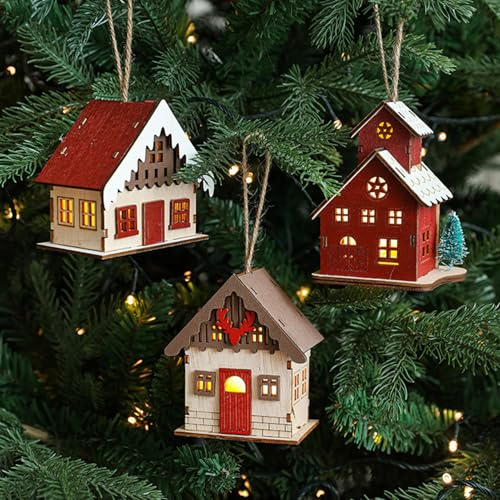 GZWY Weihnachtsdeko Weihnachtsdorf mit Beleuchtung,Weihnachtsdeko Holz Haus mit LED Leucht,Weihnachtsdorf weihnachtshäuser Weihnachtlicher Zierschmuck Tischdeko Mini Haus Deko Weihnachtsschmuck (E)