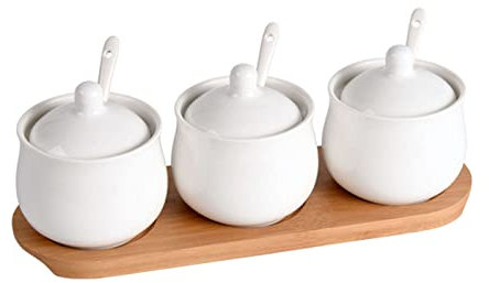 Azucarero De Cerámica Con Tapa, Azucarero De Porcelana Con Cuchara, Salero Pequeño, Tarro De Almacenamiento, for Barra De Café, Restaurante-Blanco-2 Juego De Tarros De Especias De Cocina(White,3 Set)