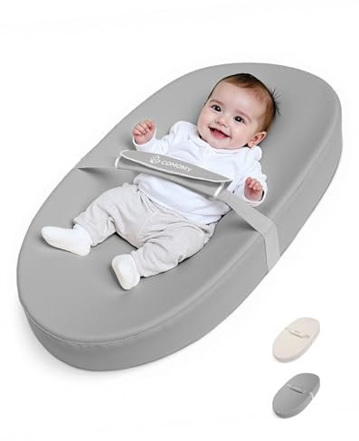 COMOMY Veganes Leder Wickelauflage 80x40cm | Wasserdicht & Abwaschbar Wickelunterlage mit Sicherheitsgurt & Anti-Rutsch-Design | Weiche Leichte Wickelmatte (Grau)