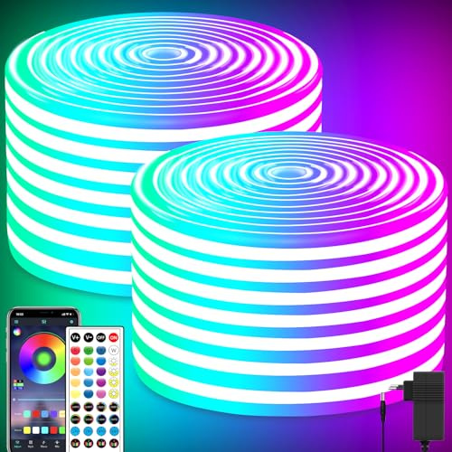 segrass LED Neon strip 30m(2 Rollen von 15M), flexibel,APP/Fernbedienung | mehrere Modi, IP65 Outdoor RGB wasserdicht, Schlafzimmer Indoor Musik-Synchronisation Spiel Bar Licht