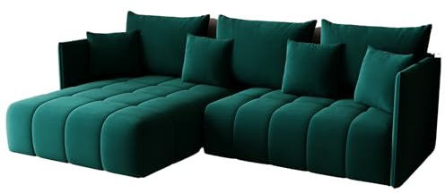 KP-Meble - Ecksofa mit Schlaffunktion - Gona - Schlafsofa 245 x 180 cm - Elegant, langlebig, freistehend - Automatisch für einfaches Ausklappen - 246x188x93cm - Monolith 37 (Flasche Grün)