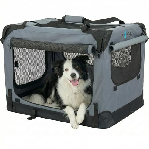 Foxdevil by xonic® Faltbare Hundebox/Katzenbox für mittelgroße Tiere – Hundetransportbox Auto und Zuhause – Transportbox Hund – Hundebox Auto Kofferraum (Grau, XL)