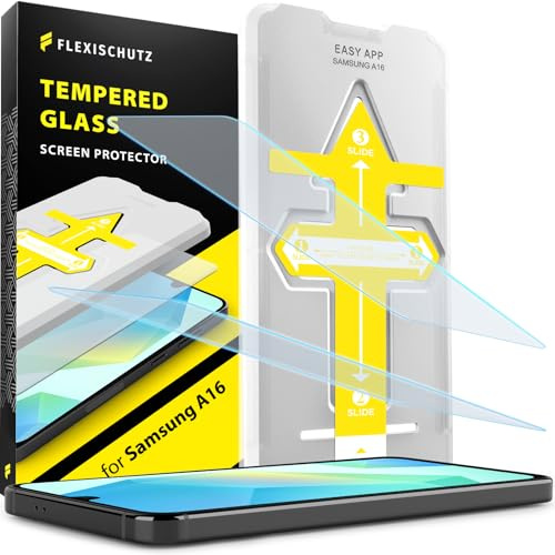 FlexiSchutz® Schutzglas für Samsung Galaxy A17/ A16 5G/ 4G Schutzfolie | [2 Stück] mit Installationshilfe – Glas Displayschutzfolie 9H kratzfest, hüllenfreundliche Glas Folie mit Schablone